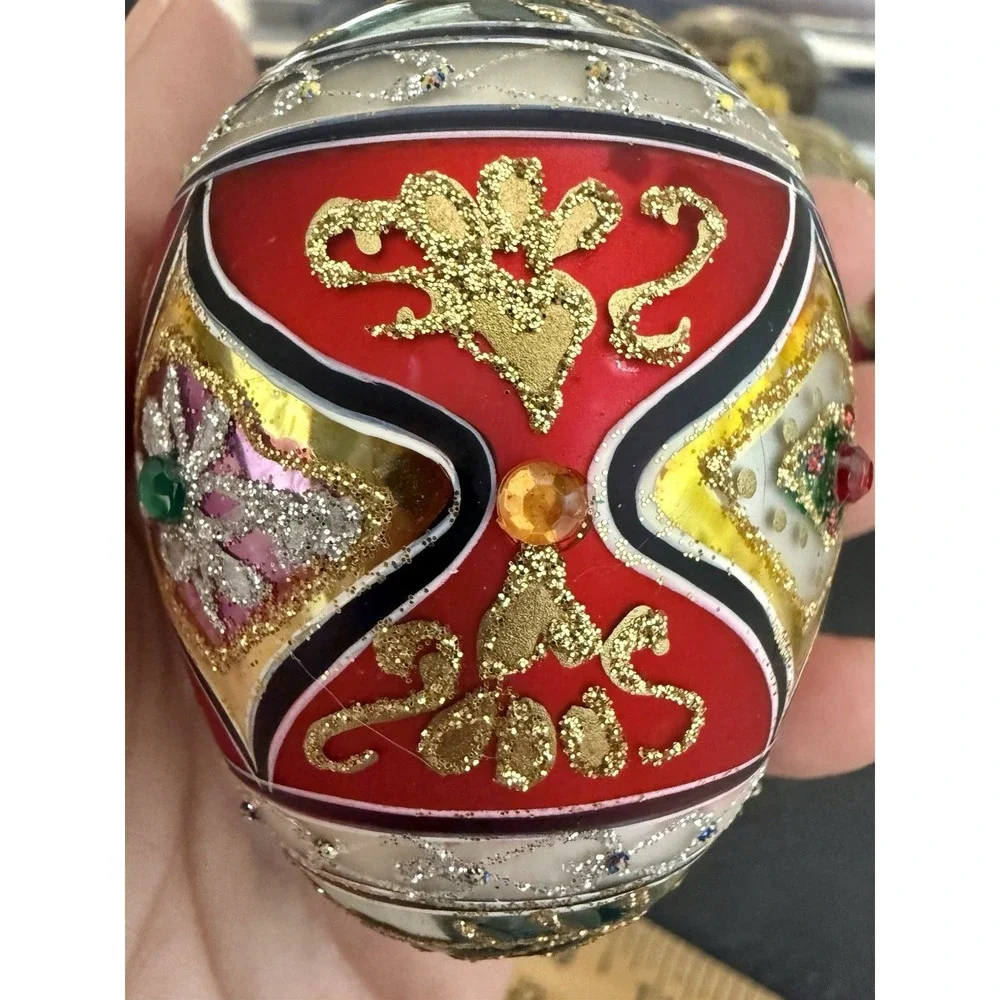 Dept 56 Christmas Ornament Blown Glass VTG Glitter Sequins Paint